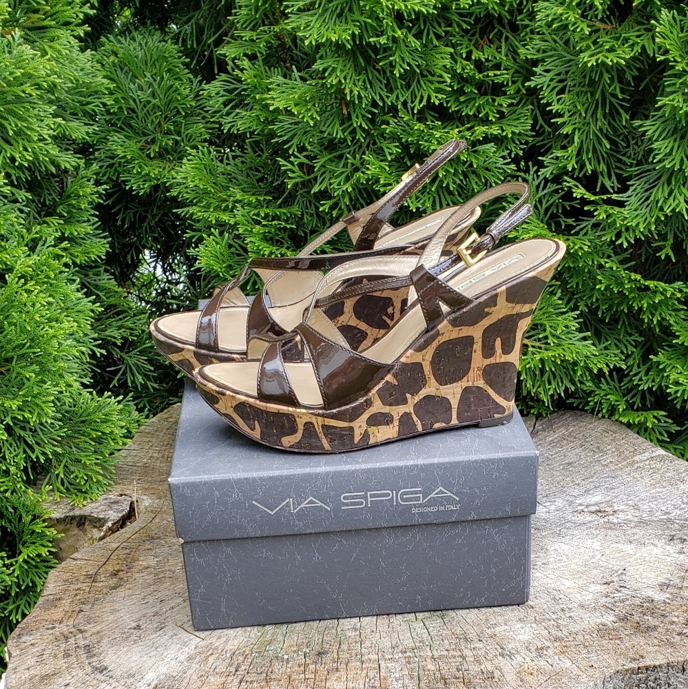 Via Spiga leopard cork wedge sandal